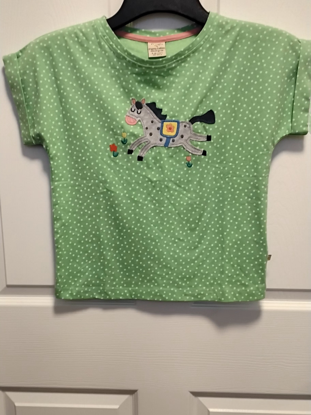 Frugi Organic Cotton Polka Dot Kids Tee with Horse Applique